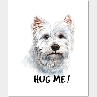 hug me white puppy Posters and Art